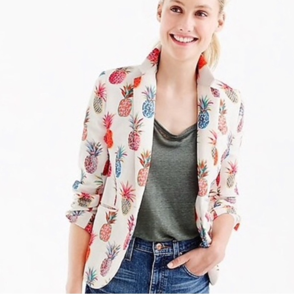 J. Crew Collection white Linen Pineapple Colorful Campbell Blazer